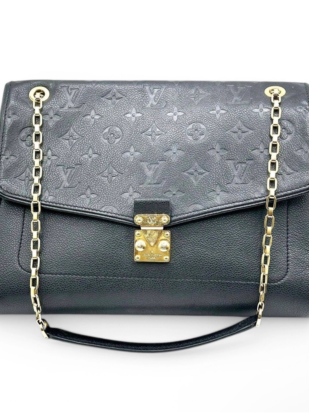 New inventory! Louis Vuitton Black Monogram Chain Shoulder Bag Gold Hardware